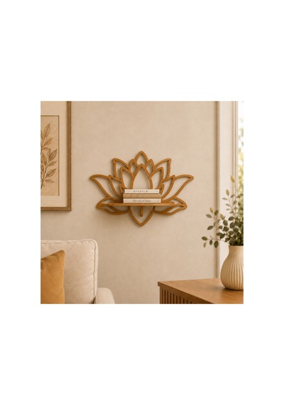 Lotus Tasarımlı Ahşap Duvar Rafı Kahverengi