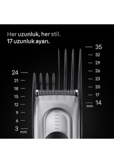 Braun Saç Kesme Makinesi Series 7, +5 Aksesuar, Ömür Boyu Keskin Bıçak, 17 Uzunluk, Hc7590