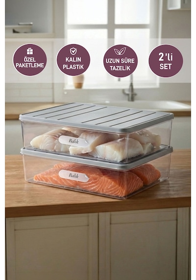 Selka Home 2 Adet 4 Lt. Nora  Organizer Buzdolabı Buzluk Düzenleyici Saklama Kabı