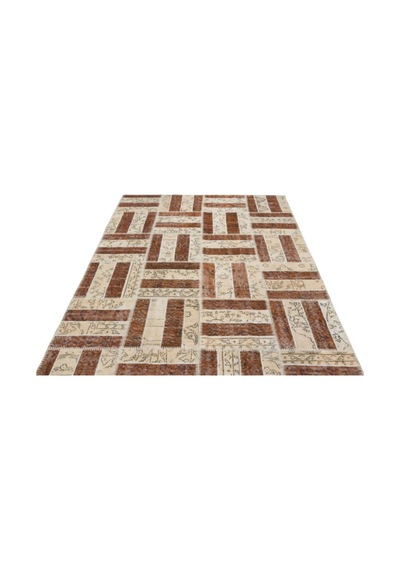 El Dokuması Patchwork Vintage Yün-pamuk Bej Halı 20680 160 X 250 Cm