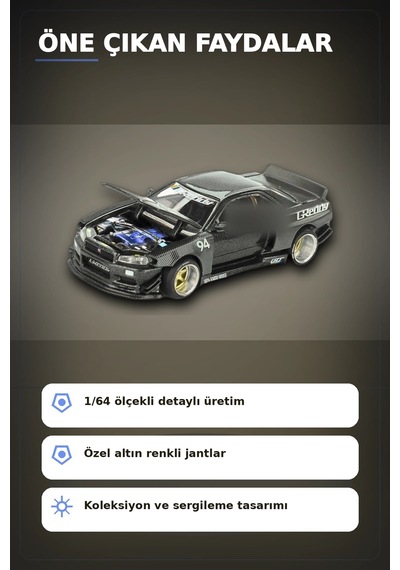 Greddy V2 1/64 Diecast Nissan Skyline Gt-r R34 Kaido Works Model Araba, Koleksiyonluk Bx-313373