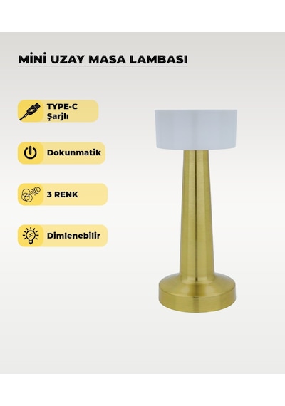 Gold Mini Uzay Masa Lambası - Dokunmatik - 3 Renk Işık Rose