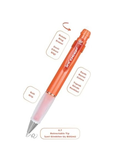 Versatil Kalem 07mm- Toprak Tonları - Yedekli Set Grip Ve Silgi Kiremit -