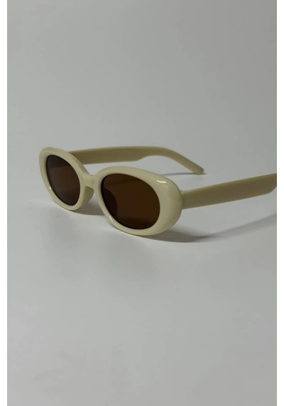 Uovo Oval Vintage Model Oval Krem Kahverengi Lüx Güneş Gözlüğü Kahverengi