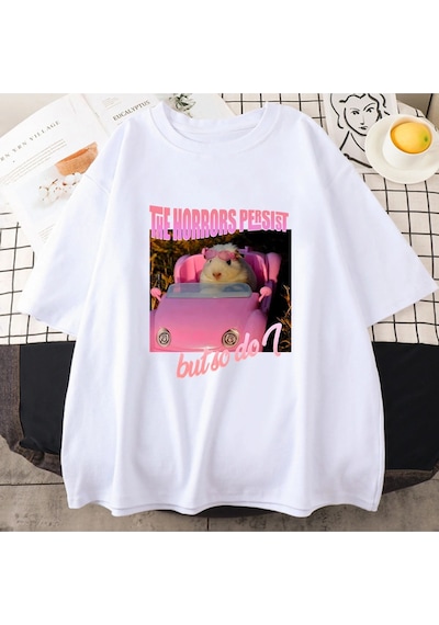 Tarzsokak Beyaz Üzgün Hamster Korku Devam Ediyor Ama Ben Pembe Grafik Baskı Karikatür Beyaz