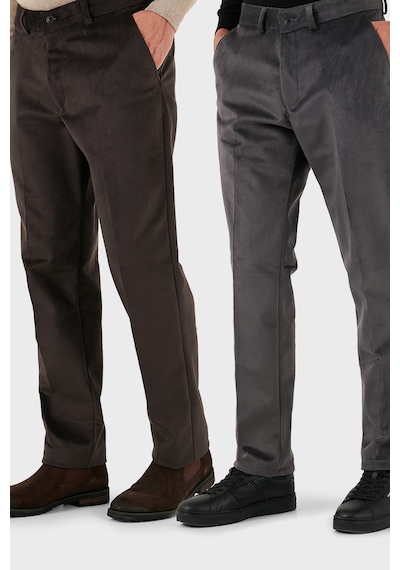 Buratti Normal Bel Regular Fit Düz Paça 2'Li Paket Erkek Kadife Pantolon 645Merlins2 Gri-Kahve