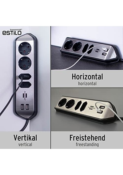 Köşe Priz Çubuğu - 4'lü Yüksek Kaliteli Paslanmaz Çelik Yüzeyli 2 Schuko Ve 2 Euro Priz Usb Şarj Fonksiyonlu G 0