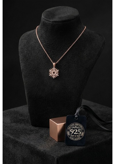 925 Ayar Zirkon Taşlı Rose Kar Tanesi Gümüş Kolye Gümüş - Rodyum