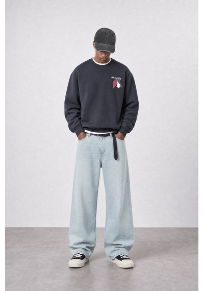 Respire Erkek Members Only Baskılı Oversize Sweatshirt Füme