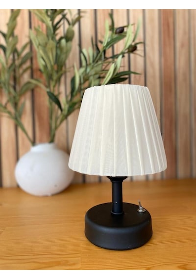 Osmanlı İpeği Pileli Kablosuz Masa Lambası -alt Siyah Led Işık 9v Pil 75-90 Saat