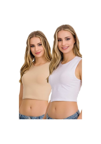 Fanilam İlke Kadın Elestan Kolsuz Crop -pamuklu Şık Ve Rahat Yarım Atlet Body 2 Adet Beyaz+ten Fanilam İlke Kadın Elestan Kolsuz Crop -pamuklu Şık Ve Rahat Yarım Atlet Body 2 Adet Beyaz+ten