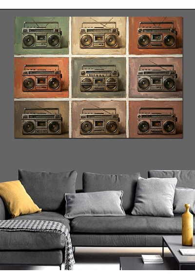 Retro Kasetçalar Teyp Kolaj Tablosu Dekoratif Kanvas - Mdf Ahşap Tablo