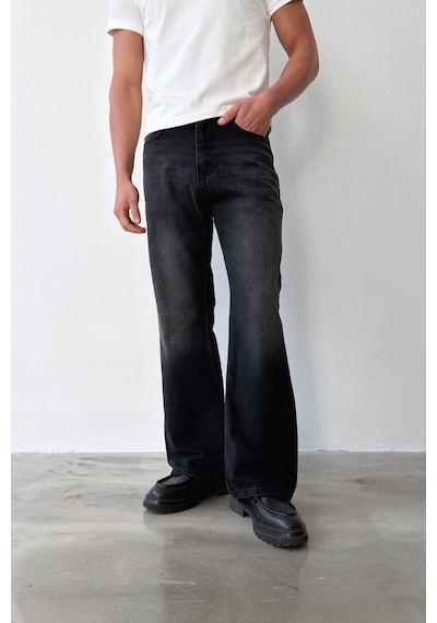 Flaw Yıkamalı Lazer Baskı İspanyol Paça Jean-29648 Siyah