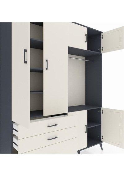 Hyperion Gardrop 7 Raflı 3 Çekmeceli Tek Askılı 176x44x221 Antrasit-aytaşı Beyaz Hyperion Gardrop 7 Raflı 3 Çekmeceli Tek Askılı 176x44x221 Antrasit-aytaşı Beyaz