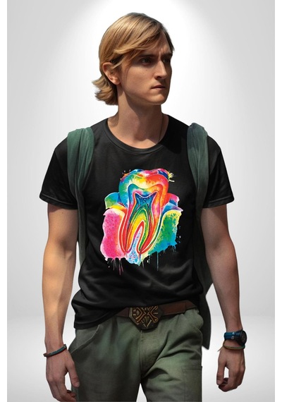 Diş Doktoru Diş Anatomisi Özel Tasarım Unisex Unisex Siyah Organik Baskılı T-shirt Penye Yüksek Kalite Siyah