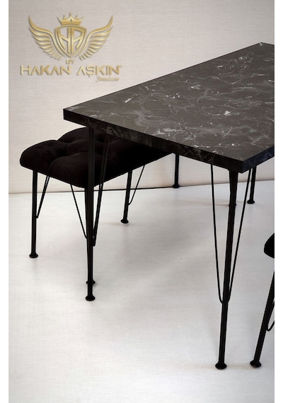 By Hakan Aşkın Metal Ayaklı 70x120cm Black Luxury Table & Bench Series 2024 Siyah