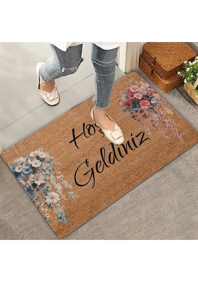 Valerine Life Sarkaç Beyaz Pembe Papatya Demetleri Hoş Geldiniz Kapı Önü Paspası 45x70cm