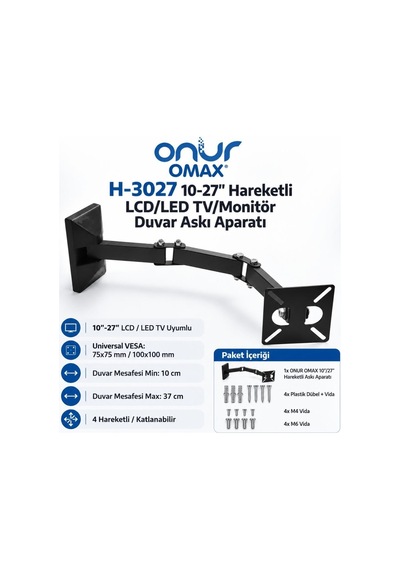 Onur Omax H-3027 10-27'' Hareketli Led Tv - Monitör Duvar Askı Aparatı
