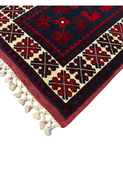 El Dokuma Sıfır Yağcıbedir Halısı 60x145 Kök Boya Yün Yolluk Kırmızı