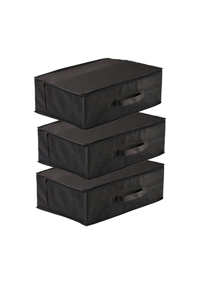 3'lü Set 53 X 44 X 21 Cm Baza Altı & Dolap İçi Organizer, Yorgan & Yastık Düzenleyici Hurç Siyah