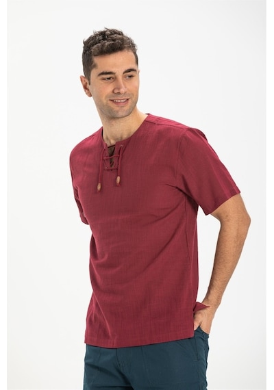 Kısa Kol Şile Bezi Zımbalı Erkek Tshirt Koyu Bordo 3068