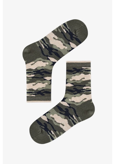 Penti Erkek Çocuk Yeşil Camo Kamuflaj Desenli Pamuklu 4 Çift Soket Çorap