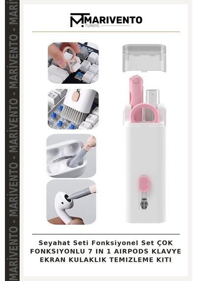 Seyahat Seti Fonksiyonel Set Çok Fonksıyonlu 7 In 1 Aırpods Klavye Ekran Kulaklık Temızleme Kıtı Çok Renkli