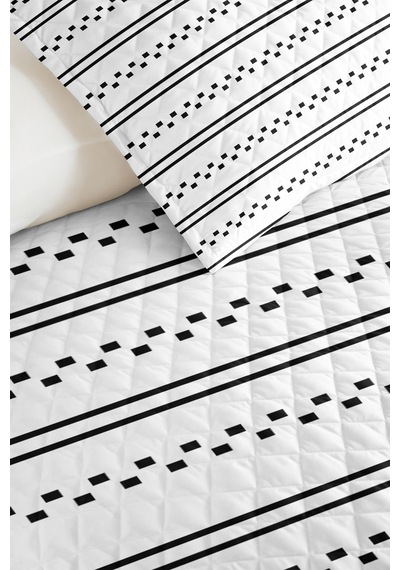 Siyah Çizgili Geometrik Genç Odası Tek Kişilik Pike Takımı - Modern Minimal 160x220 Cm Yatak Örtüsü Mistik Meşe Sırları