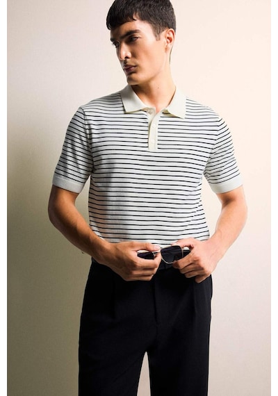 Defacto Standart Fit Polo Yaka Çizgili Triko Kısa Kollu Tişört F2729ax25aubk27 Siyah