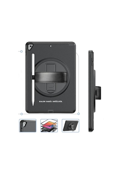 Mey İthalat Apple iPad 10.2 7.nesil Kılıf Hand Strap Tablet Kılıfı - Siyah