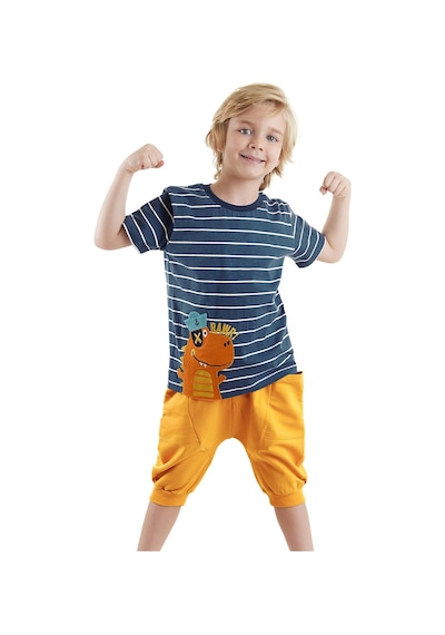 Denokids Denizci Dino Erkek Çocuk T-shirt Kapri Şort Takım Çok Renkli