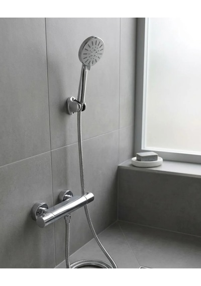 Krem Duş Başlığı Seti 4 Kademeli El Duşu Spiral Hortumlu Banyo Seti Gümüş