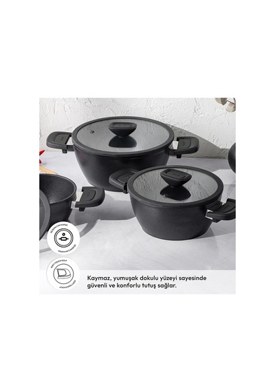 Diamente 6 Parça Midi Tencere Seti Gri