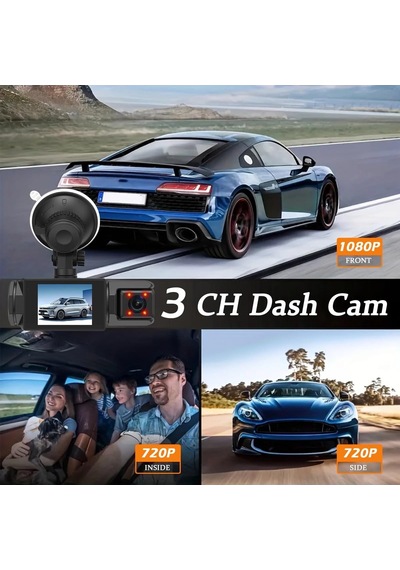 3 Kameralı Araç Dvr 360 Video Kayıt Cihazı, Ön + Sol + Sağ Dikiz Kamera, Arka Kameralı, Wifi Bb3dashcam