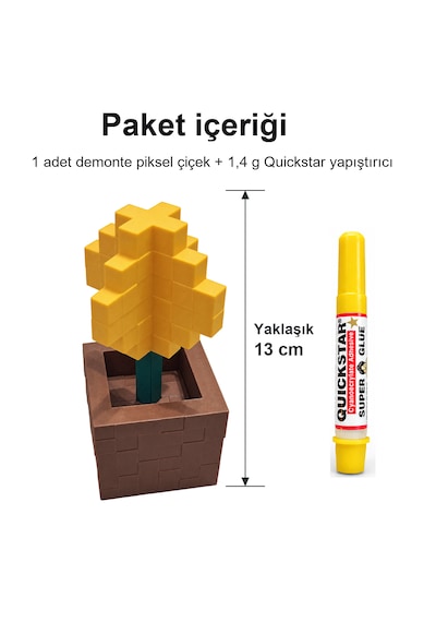 Piksel Alyum Biblo - 3d Baskı, Minecraft Esintili Sarı
