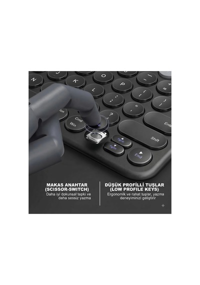 Retro Tasarım Şarjlı Kablosuz Bluetooth Klavye 78 Tuşlu Mini Boy İngilizce