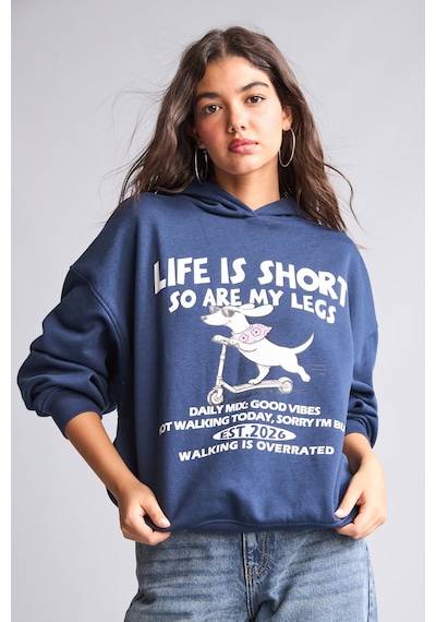 Defacto Overshırt Fıt Kapüşonlu Baskılı Kalın Kumaş Sweatshirt I0197ax26aunv241 Lacivert-nv241
