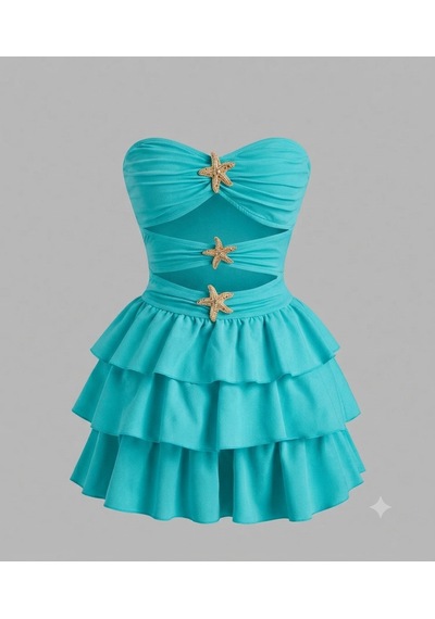 Pink Life Santorini Sunset Mint Yeş Den.yıldızı Mini Elbise Yeşil