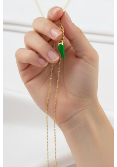 Çekirdekjewelry 925 Ayar Gümüş Yeşil Biber Kolye Yeşil