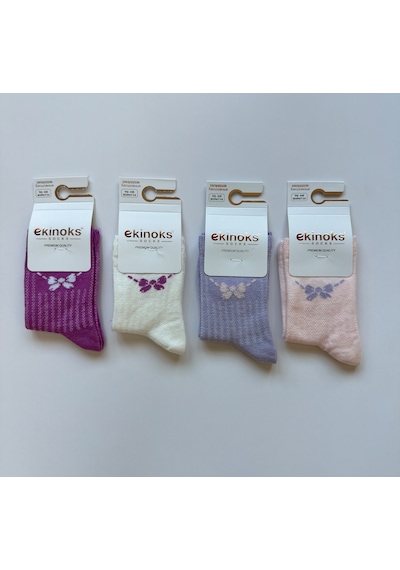 Ekinoks Socks Fiyonk Desenli 4'lü Kız Çocuk Soket Çorap Seti Lila