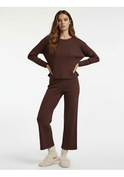 Koton Uzun Kollu Bisiklet Yaka Rahat Kalıp Pijama Üstü Bordo 6wlk40057mk Bordo