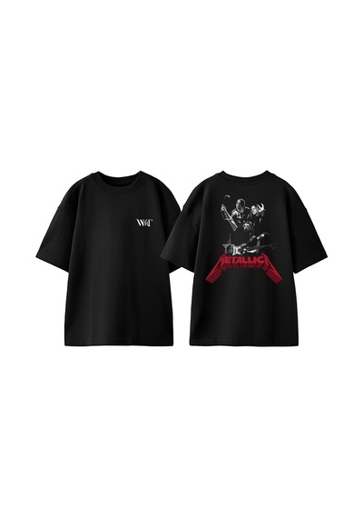 Thewert Metallica Men Rock Tasarım Sırt Baskılı Pamuk Siyah Oversize T-shirt