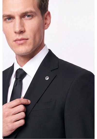 Efor Slim Fit Mono Yaka Çift Yırtmaç Yünlü Siyah Takım Elbise Tk 949