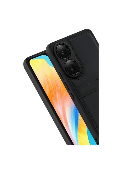 Oppo A38 Uyumlu Sara Kartvizitli Deri Kılıf - Siyah