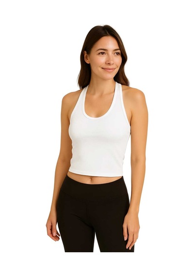 İngegno Body Kadın %95 Viskon Ring Örme Kumaş Halter Yaka Body Beyaz