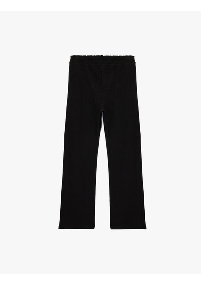 Koton Yüksek Bel Rahat Kalıp Geniş Paça Beli Bağcıklı Pantolon Siyah 6sal40021ık