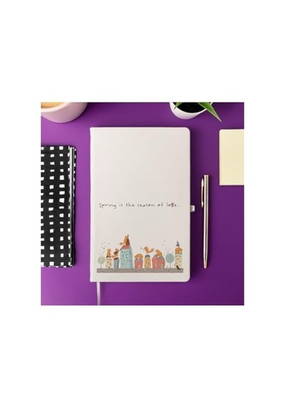 Baharda Aşk Başkadır Mottolu Defter 13x21 Cm, Çizgisiz Romantik Not Defteri 124-Pembe