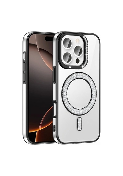 Apple Uyumlu iPhone 16 Pro Kılıf Pırlanta Taş Tasarımlı Magsafe Şarj Özellikli Redclick Karetta Silikon Kap