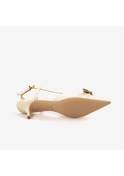Rouge Kadın Taşlı Toka Detaylı Slingback Sivri Burun 6cm Topuklu Ayakkabı 7124 Bej