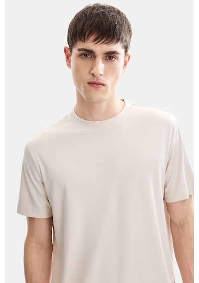 Backandbond Ekru Regular Fit Örme Bisiklet Yaka Tişört